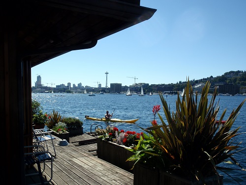 view of Seattle from houseboat