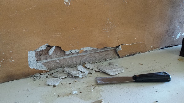 Plaster removed from wall
