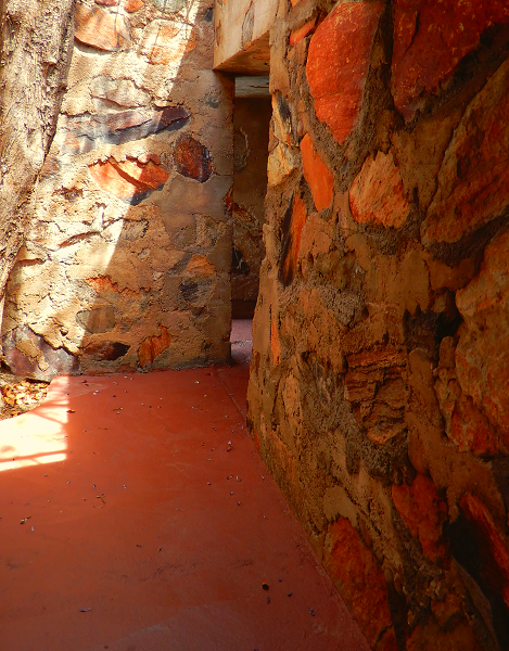 Stone-walled passage at Taliesin West.